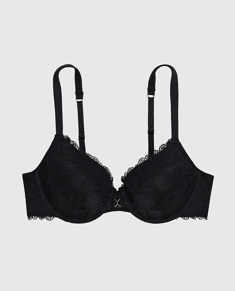 Lightly Lined Lace Full Coverage Bra Black