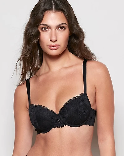 Lightly Lined Lace Balconette Bra Black