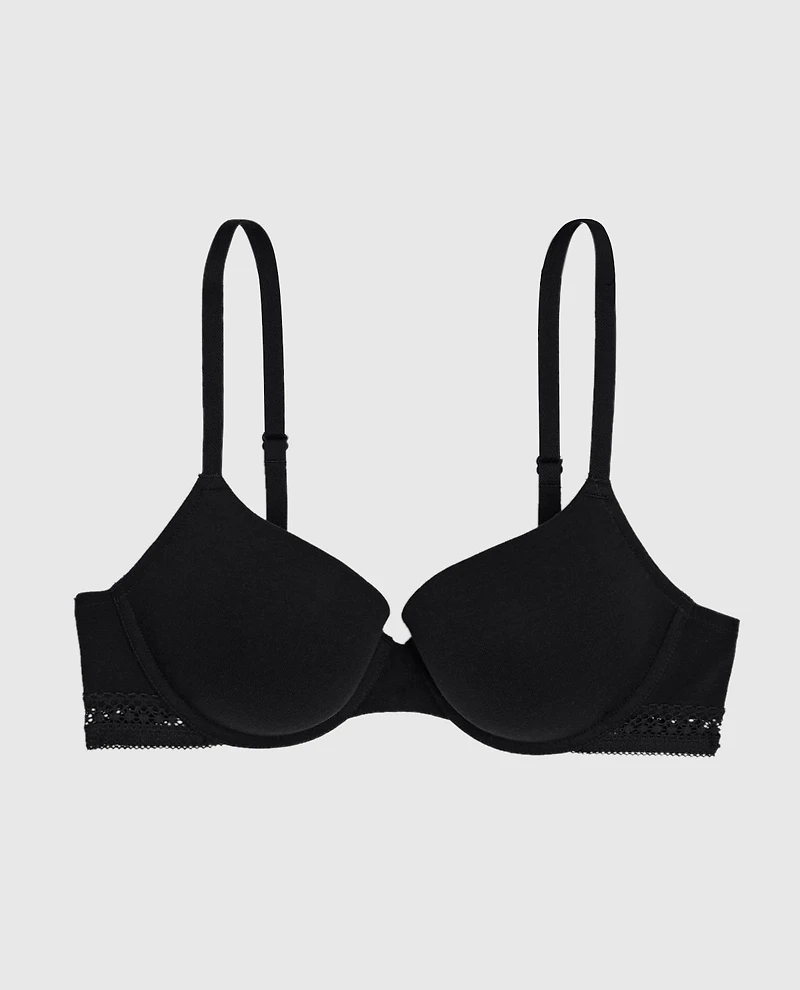 Lightly Lined Demi Bra with Lace Black