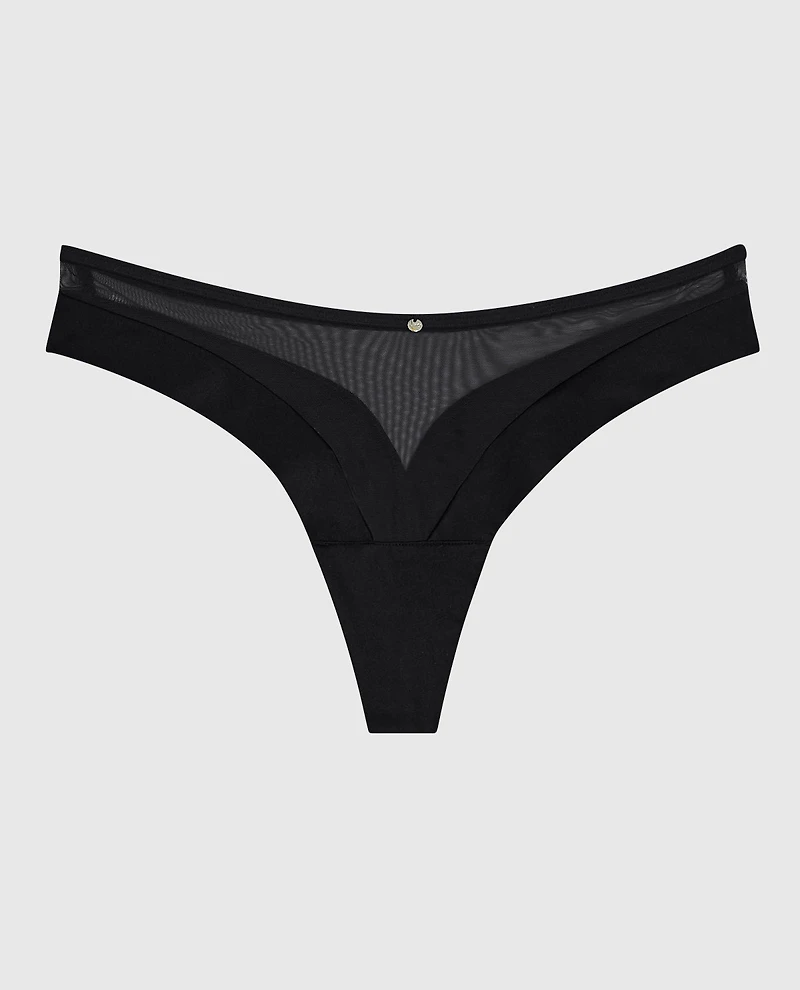 Tanga jambe échancrée en filet noir
