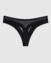Tanga jambe échancrée en filet noir