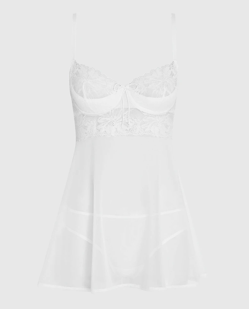 Unlined Balconette Babydoll with a Bow Ivory