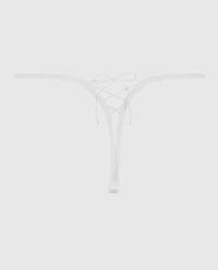 High Leg Tie Up Thong Ivory