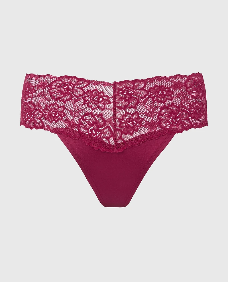 Magnificent Lace Thong Panty Plum Rose