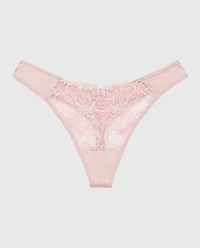 High Leg Lace Thong Panty Iced Lilac