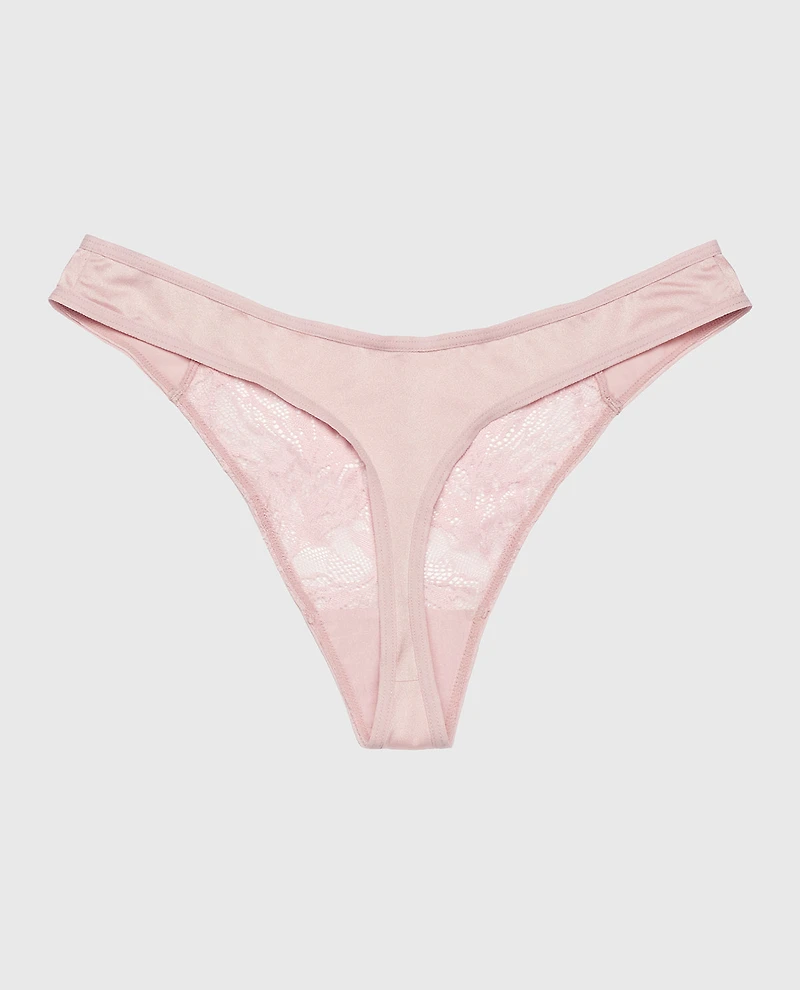 High Leg Lace Thong Panty Iced Lilac