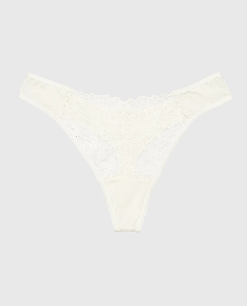 High Leg Lace Thong Panty Ivory