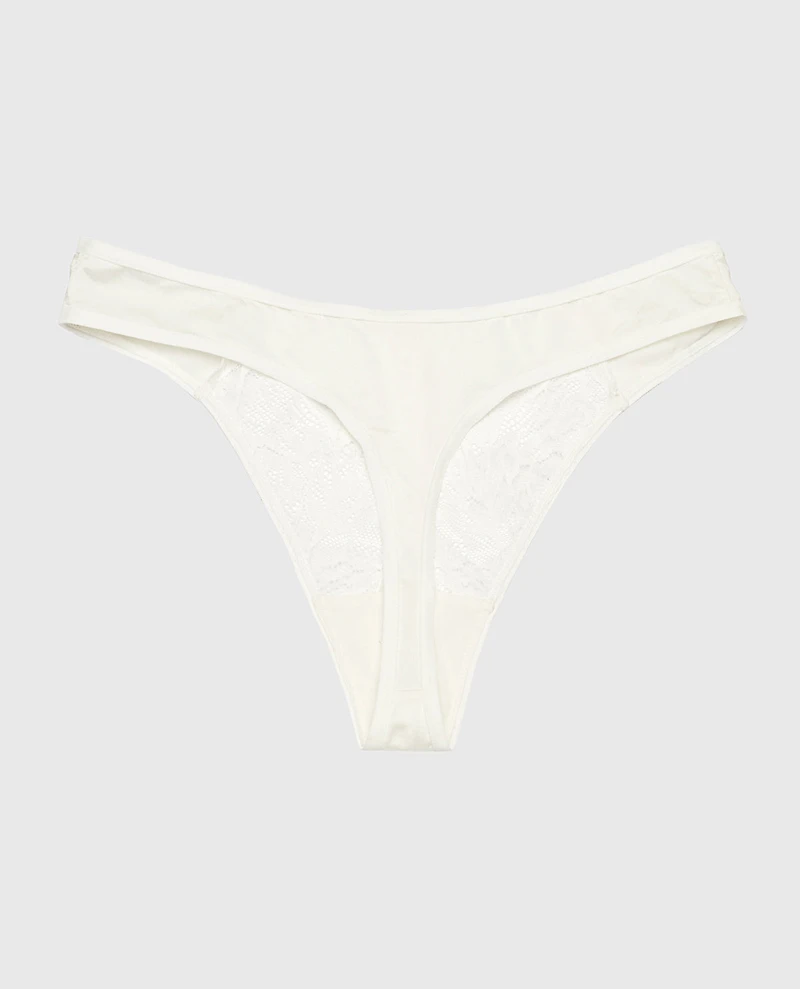 High Leg Lace Thong Panty Ivory