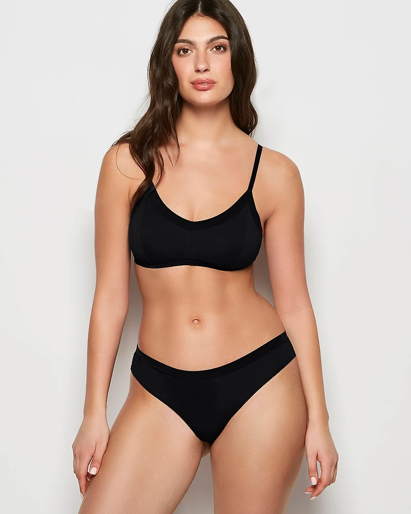 Thong Panty with Vanishing Trim Tuxedo Black