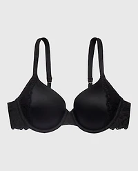 Lightly Lined Full Coverage Bra with Lace Tuxedo Black