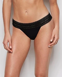 Thong Panty with Lace Trim Tuxedo Black
