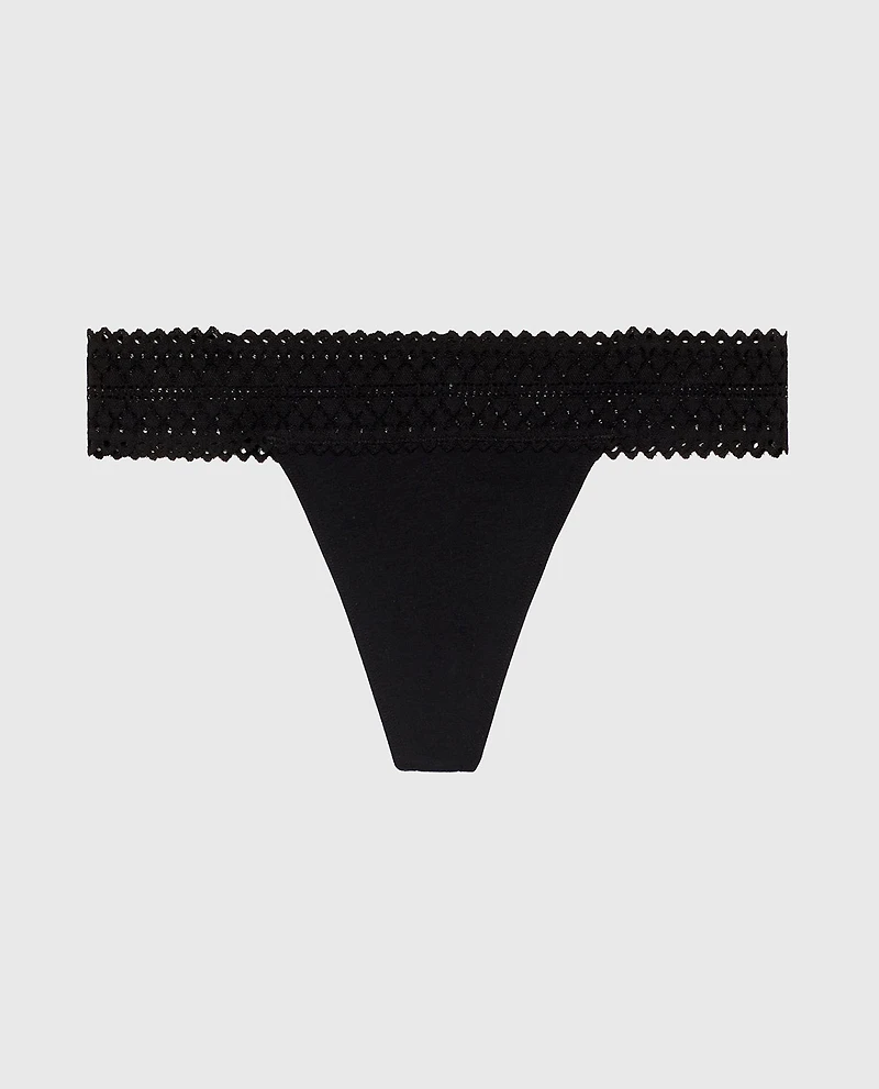 Thong Panty with Lace Trim Tuxedo Black