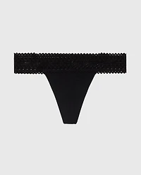 Thong Panty with Lace Trim Tuxedo Black