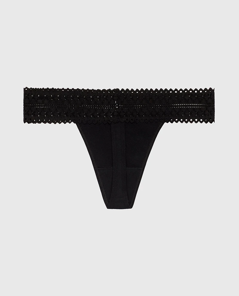 Thong Panty with Lace Trim Tuxedo Black
