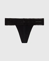 Thong Panty with Lace Trim Tuxedo Black