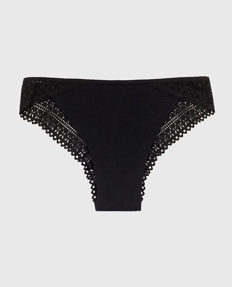Cheeky Panty with Lace Trim Tuxedo Black