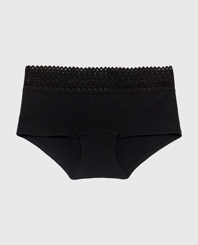 Boyshort Panty with Lace Trim Tuxedo Black