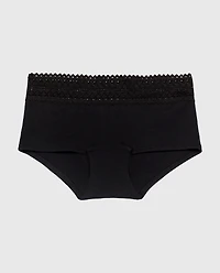 Boyshort Panty with Lace Trim Tuxedo Black
