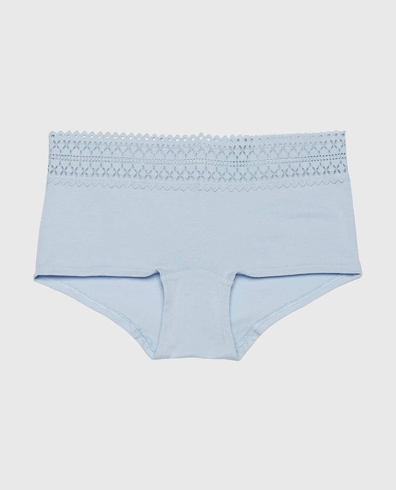 Boyshort Panty with Lace Trim Subdued Blue