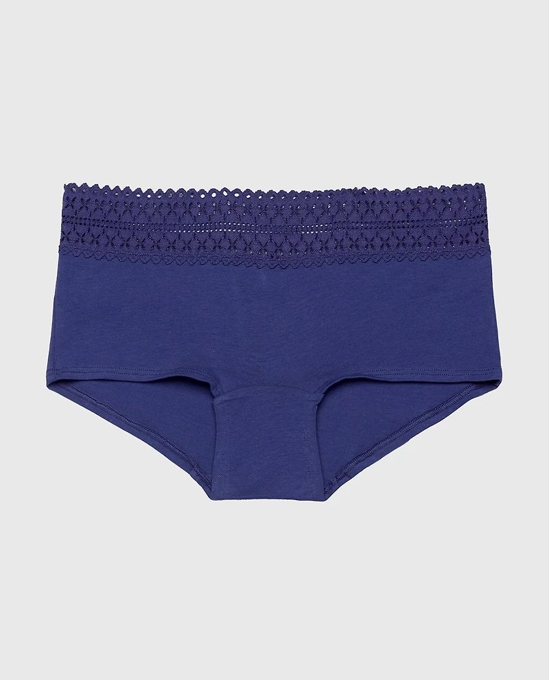 Boyshort Panty with Lace Trim Dusk Blue