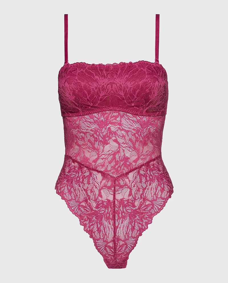Allover Lace Open Back Bodysuit Electric Rouge
