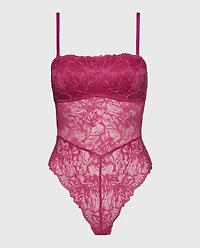 Allover Lace Open Back Bodysuit Electric Rouge
