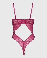 Allover Lace Open Back Bodysuit Electric Rouge