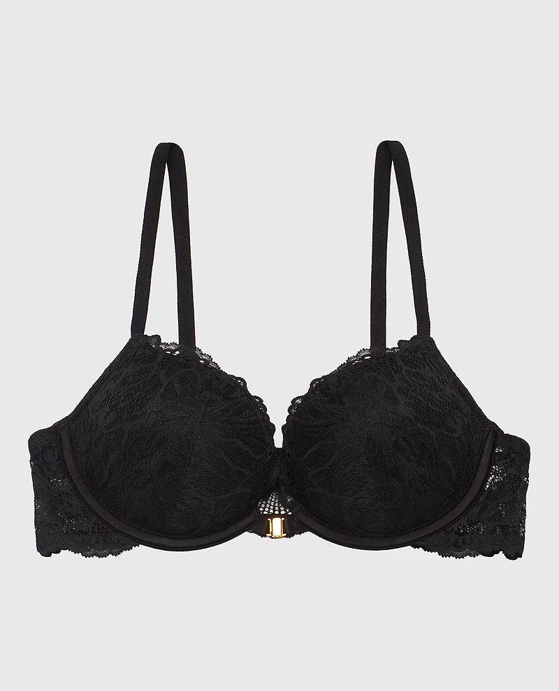 Allover Lace Push Up Bra Tuxedo Black