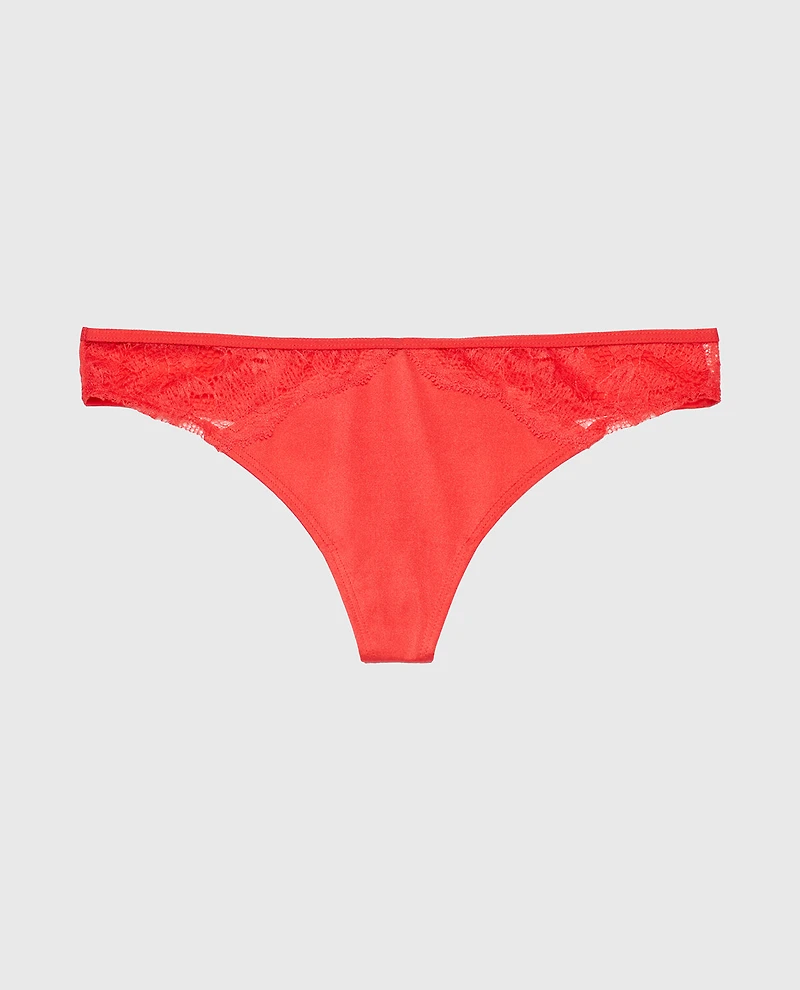 Thong Panty with Lace Micro Trim Tart Berry