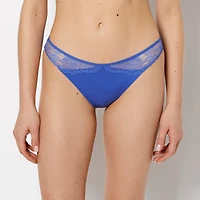 Thong Panty With Lace Micro Trim Dazzling Blue