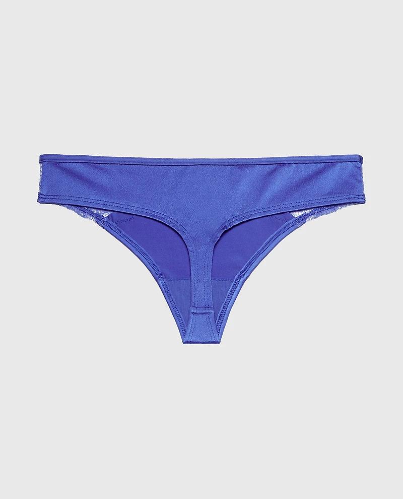 Thong Panty With Lace Micro Trim Dazzling Blue