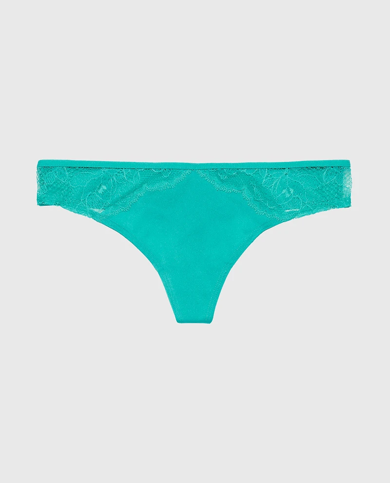 Thong Panty with Lace Micro Trim Beach Teal
