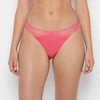 Thong Panty With Lace Micro Trim Hot Pink