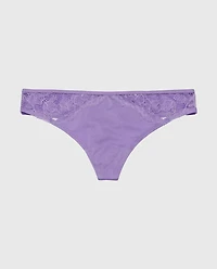 Thong Panty with Lace Micro Trim Paisley Purple