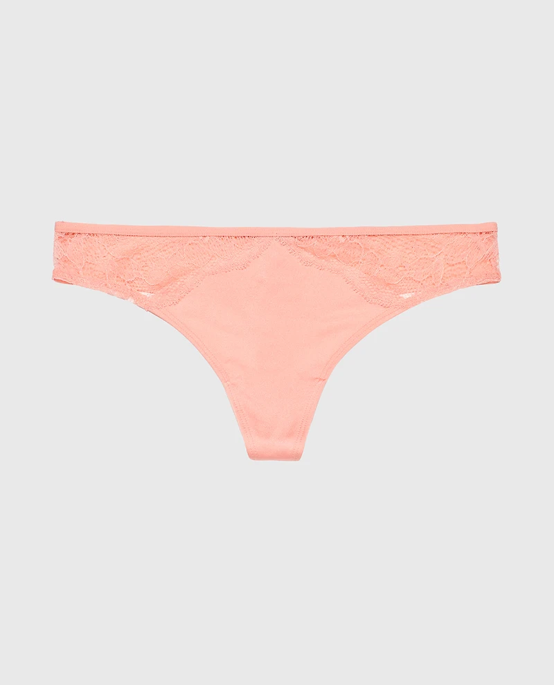 Thong Panty with Lace Micro Trim Peach Fizz