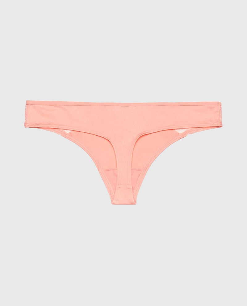 Thong Panty with Lace Micro Trim Peach Fizz
