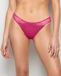 Thong Panty with Lace Micro Trim Raspberry Rose