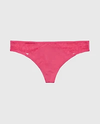 Thong Panty with Lace Micro Trim Raspberry Rose