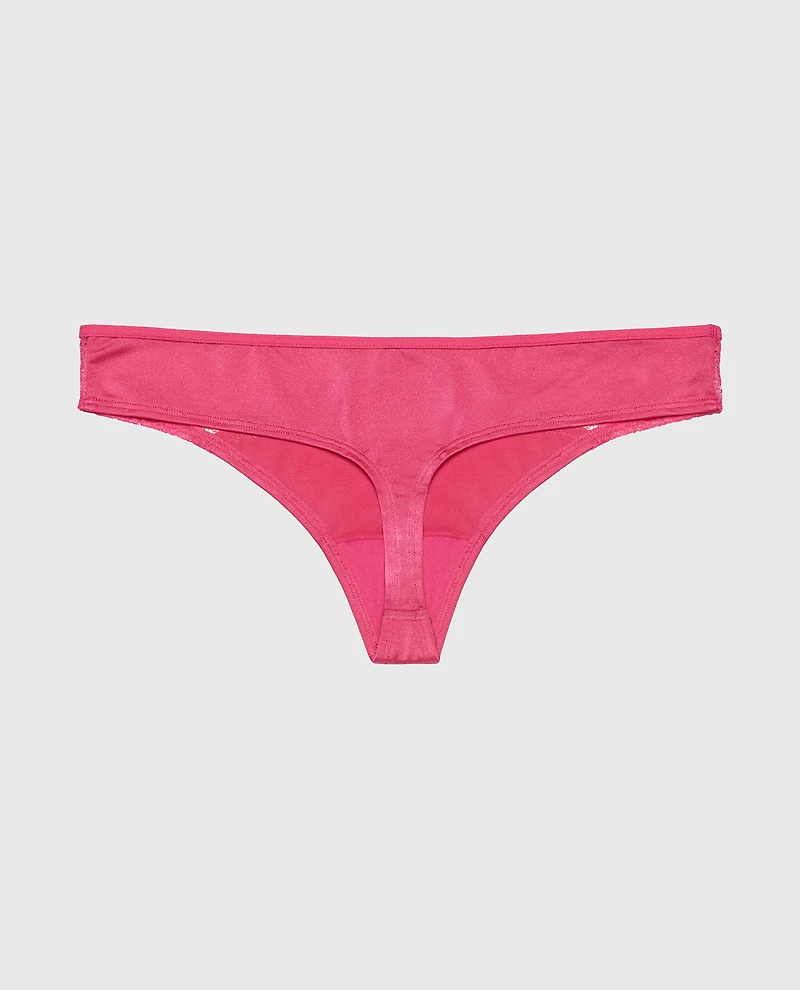 Thong Panty with Lace Micro Trim Raspberry Rose
