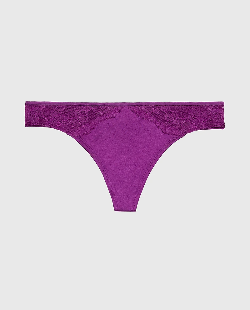 Thong Panty With Lace Micro Trim Sparkling Grape