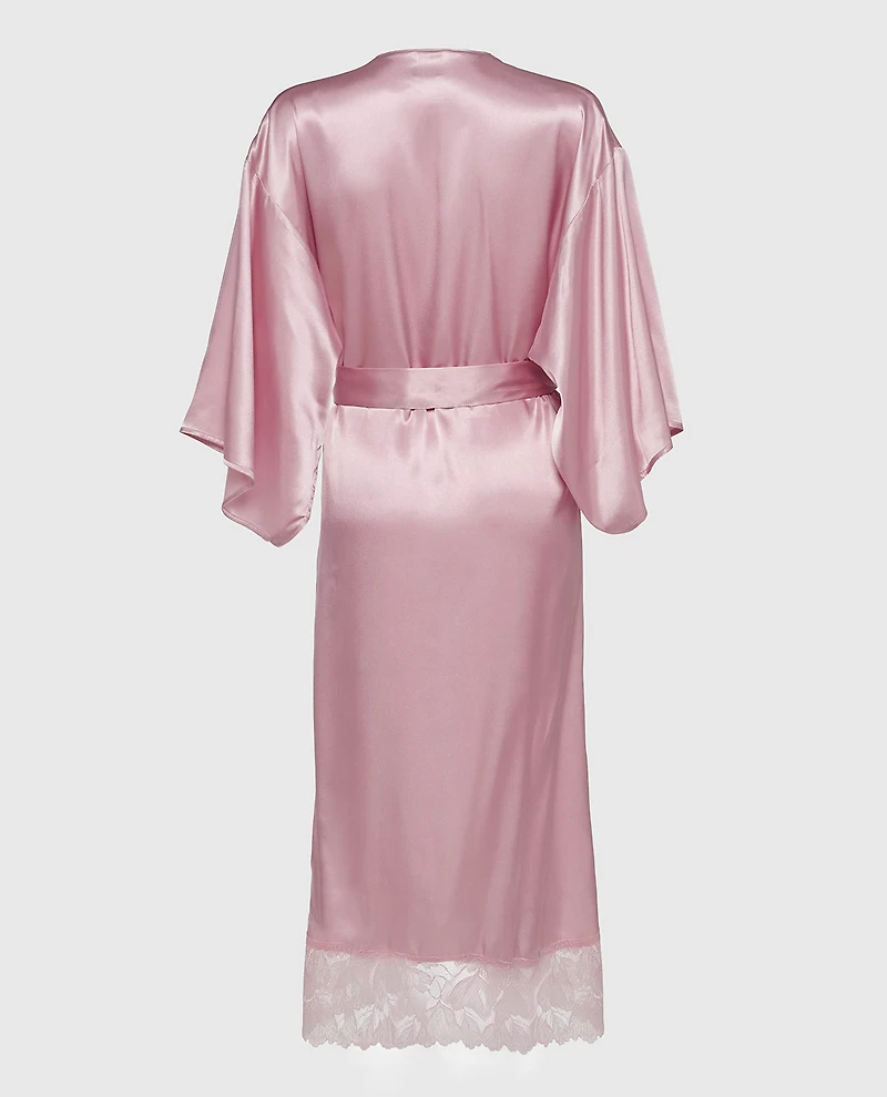 Satin Mid Length Robe with Lace Iced Lilac