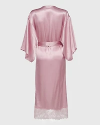 Satin Mid Length Robe with Lace Iced Lilac
