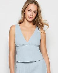 Textured Pajama Tank Subdued Blue