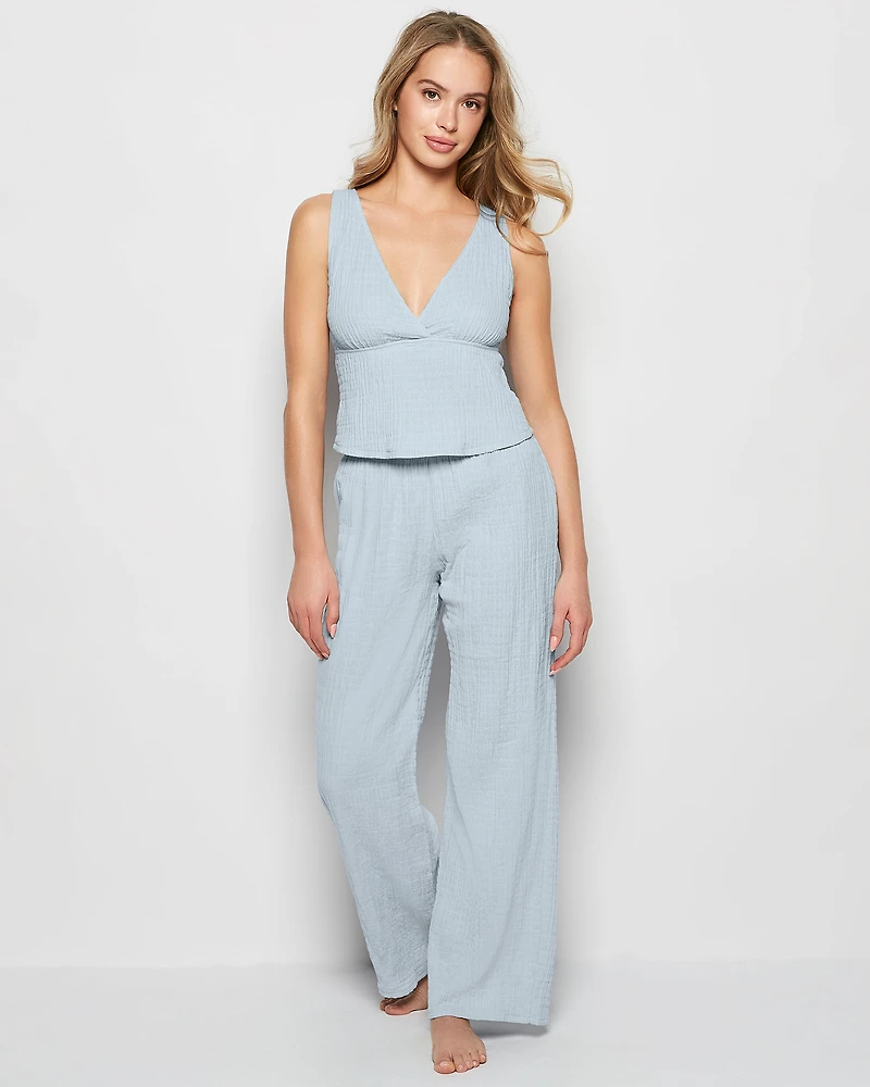 Textured Pajama Tank Subdued Blue
