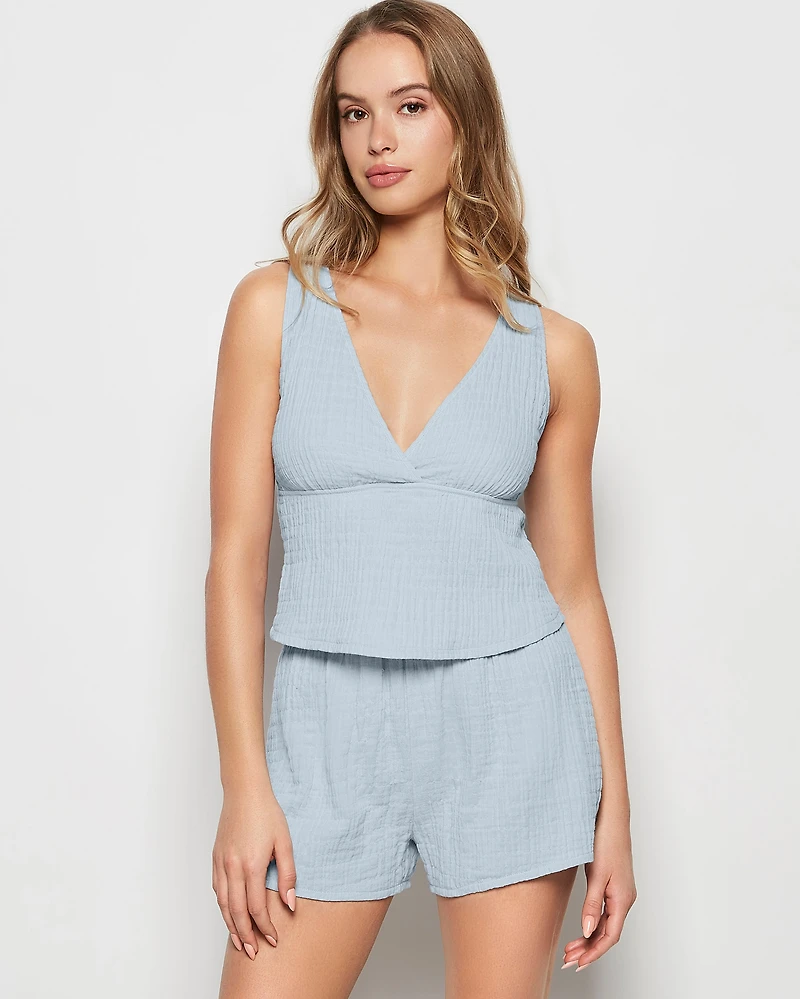 Textured Pajama Tank Subdued Blue