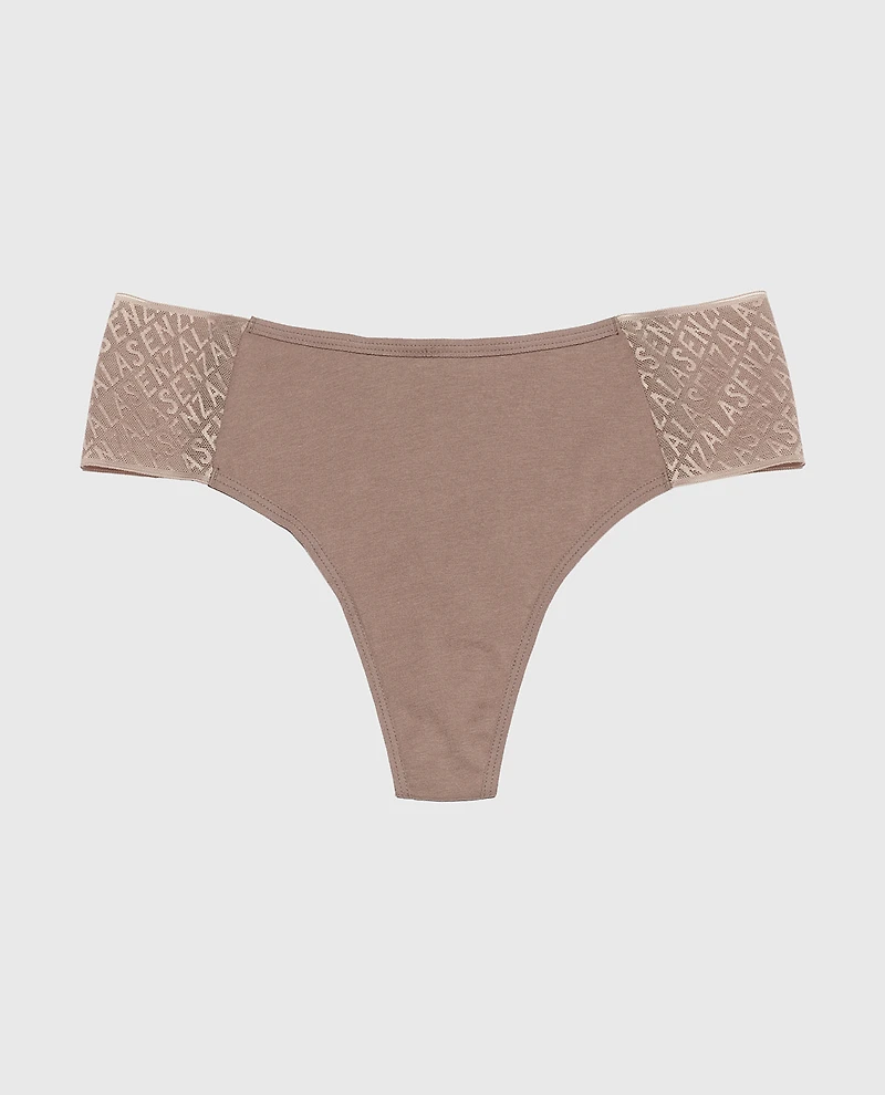Cheeky Thong Panty with Logo Leafless Tree