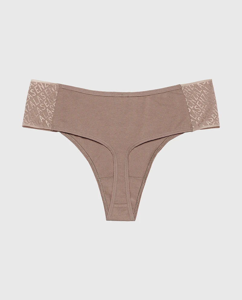 Cheeky Thong Panty with Logo Leafless Tree