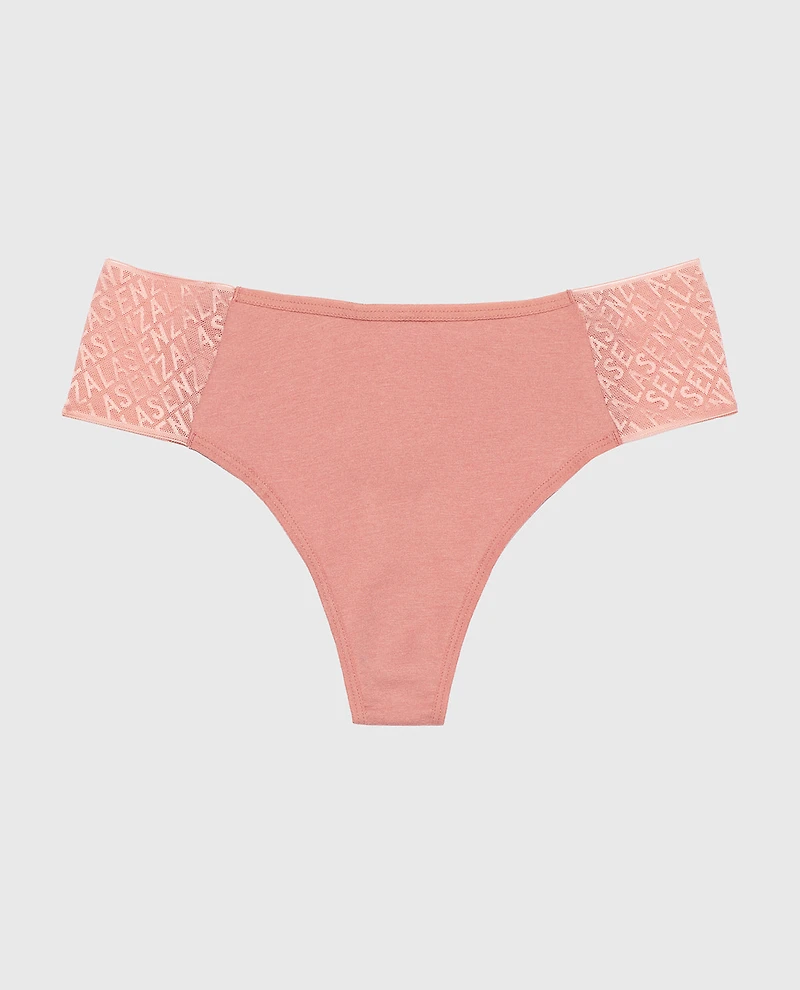 Cheeky Thong Panty with Logo Old Rose