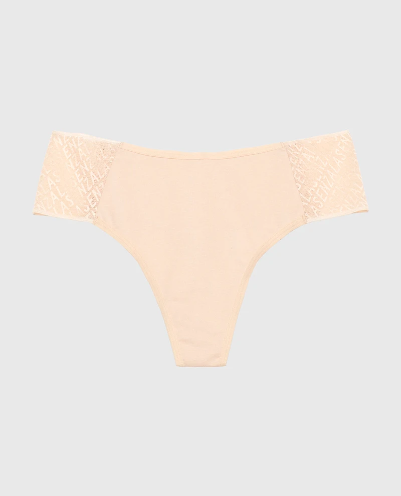 Cheeky Thong Panty with Logo Cameo Rose