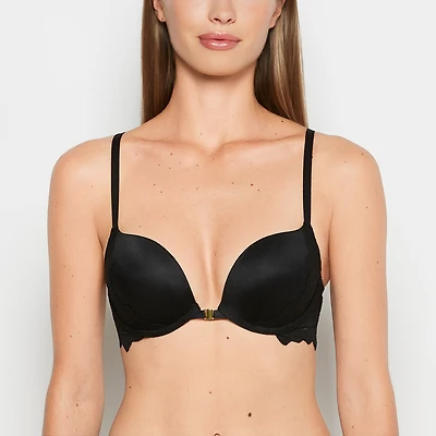 Front Close Push Up Bra with Reverie Lace Tuxedo Black